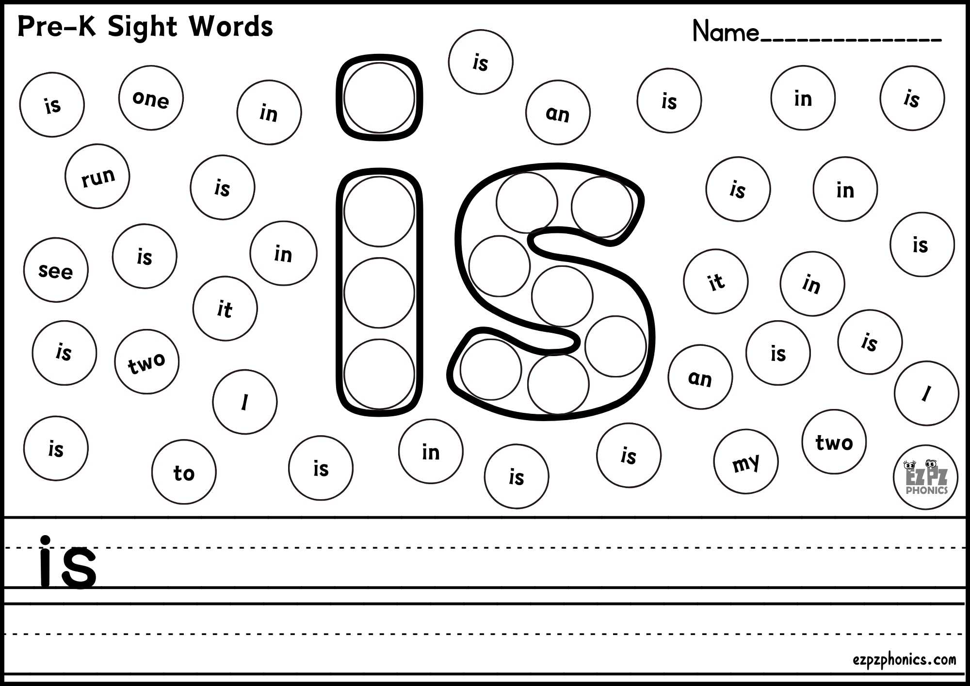 "Is" Sight Word Dab & Write Worksheet – Fun Phonics & Reading Practice! Free PDF